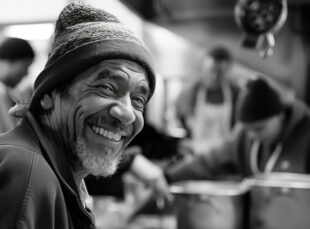 Smiling man wearing beanie in kitchen