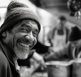 Smiling man wearing beanie in kitchen