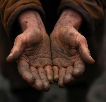 Cupped dirty hands showing palms